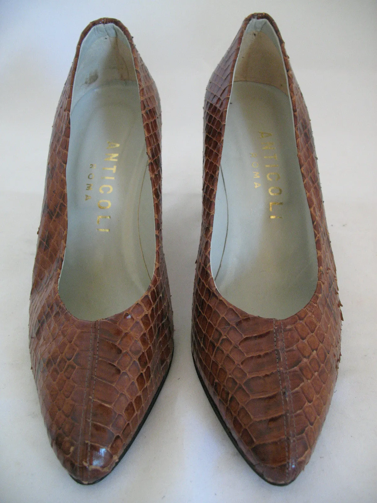 ANTICOLI ROMA MADE In ITALY SNAKE SKIN SNAKESKIN Animal Pattern Leather Womens SHOES size 5 35
