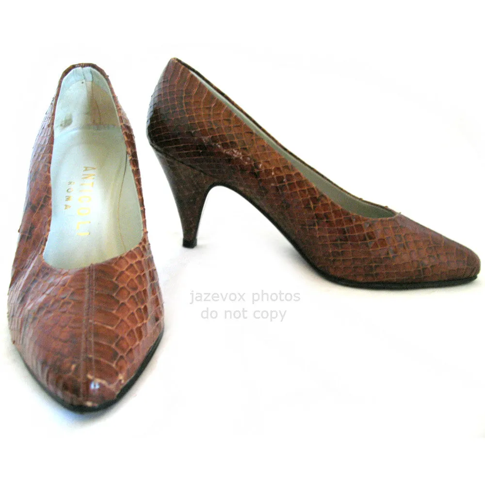 ANTICOLI ROMA MADE In ITALY SNAKE SKIN SNAKESKIN Animal Pattern Leather Womens SHOES size 5 35