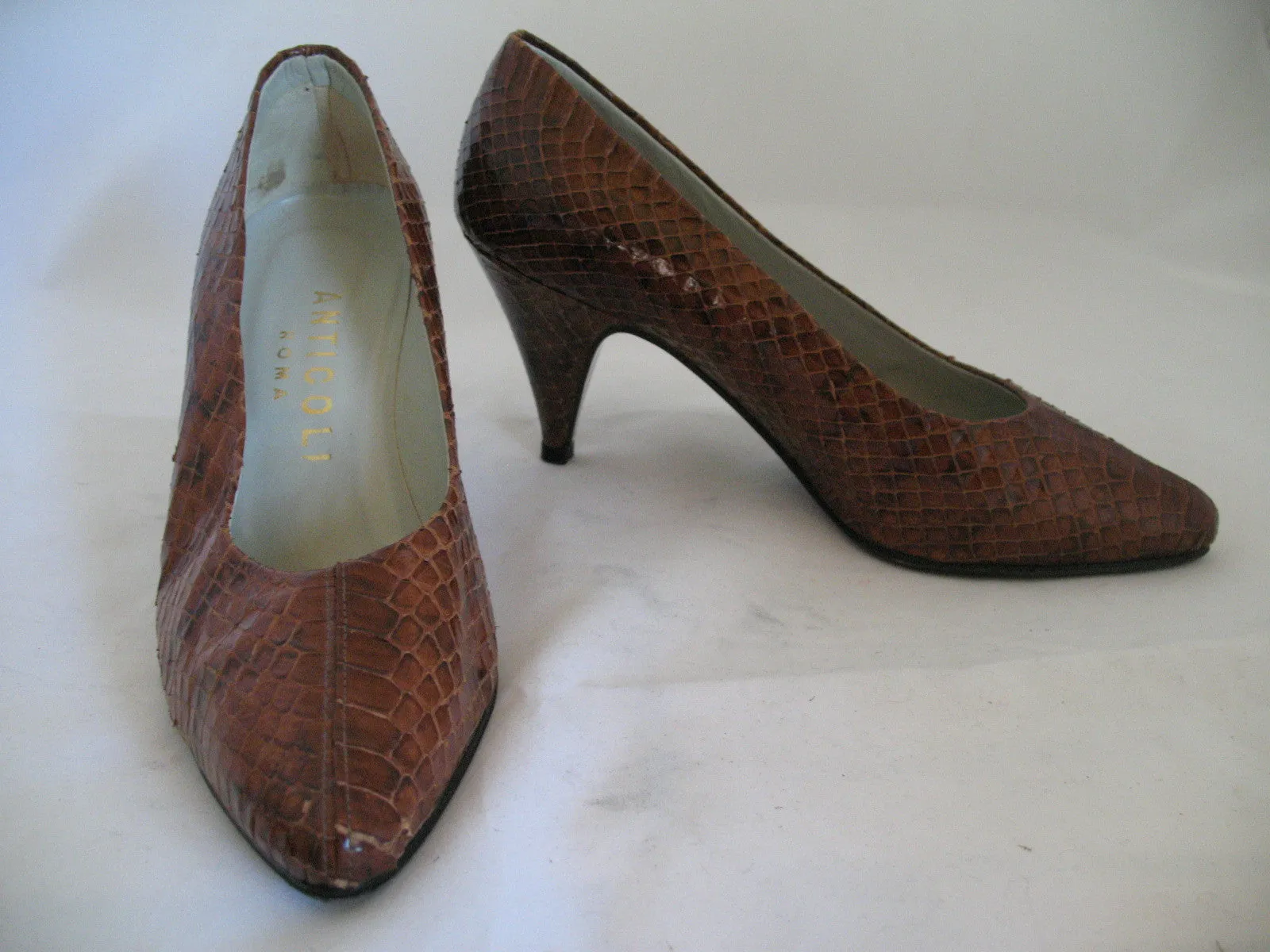 ANTICOLI ROMA MADE In ITALY SNAKE SKIN SNAKESKIN Animal Pattern Leather Womens SHOES size 5 35