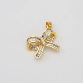 Baguette CZ Ribbon Bow Charm in Gold Filled, CP2033