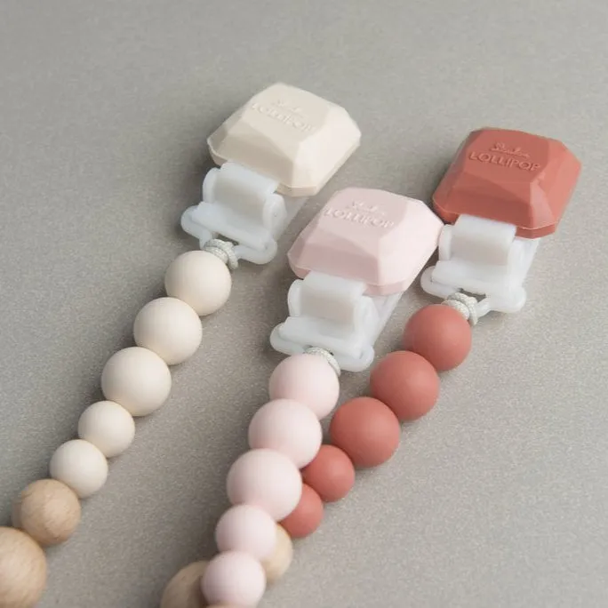 Color Pop Silicone   Wood Pacifier Clip - Coconut Milk by Loulou Lollipop