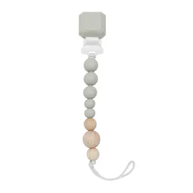 Color Pop Silicone   Wood Pacifier Clip - Cool Gray by Loulou Lollipop