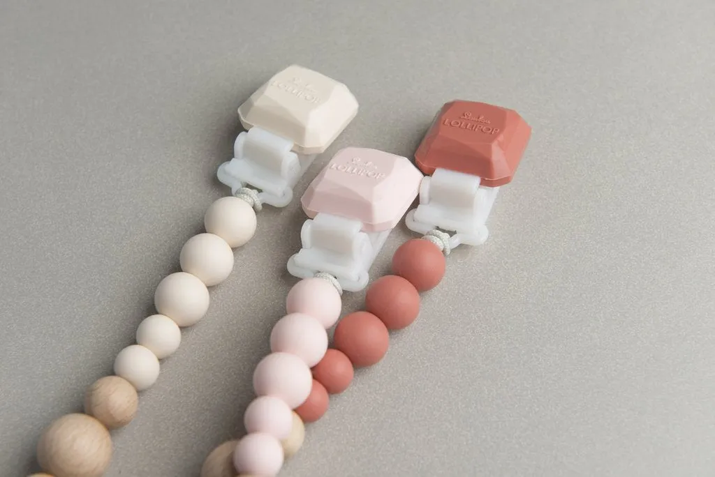 Color Pop Silicone   Wood Pacifier Clip - Pink Quartz by Loulou Lollipop