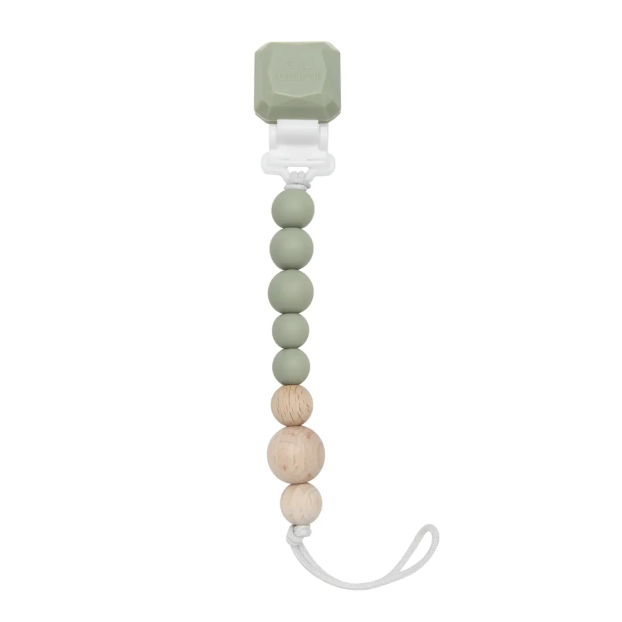 Color Pop Silicone   Wood Pacifier Clip - Silver Sage by Loulou Lollipop