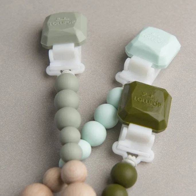 Color Pop Silicone   Wood Pacifier Clip - Silver Sage by Loulou Lollipop