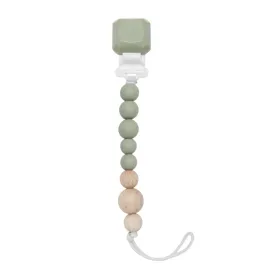 Color Pop Silicone   Wood Pacifier Clip - Silver Sage by Loulou Lollipop
