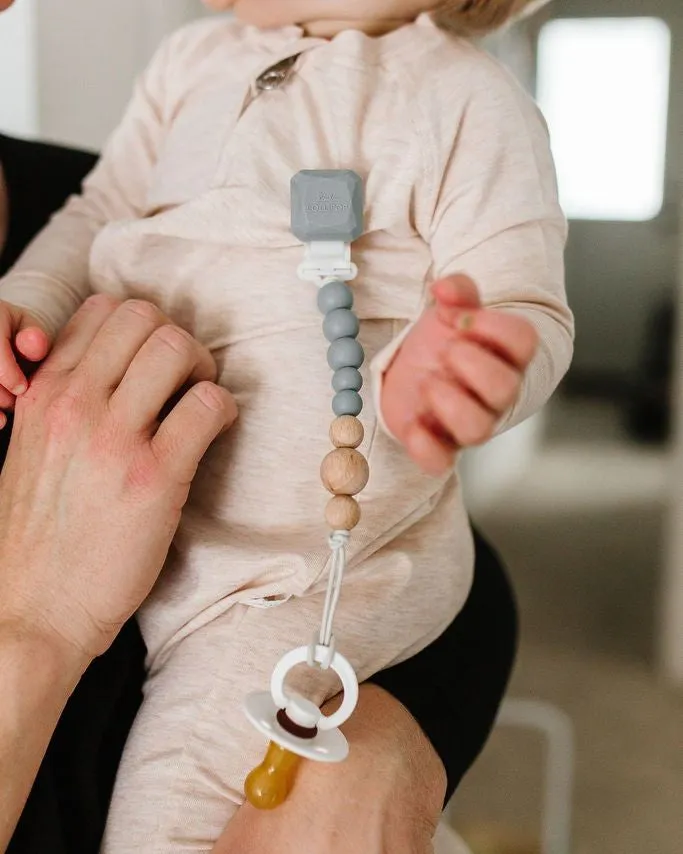 Color Pop Silicone   Wood Pacifier Clip - Slate by Loulou Lollipop