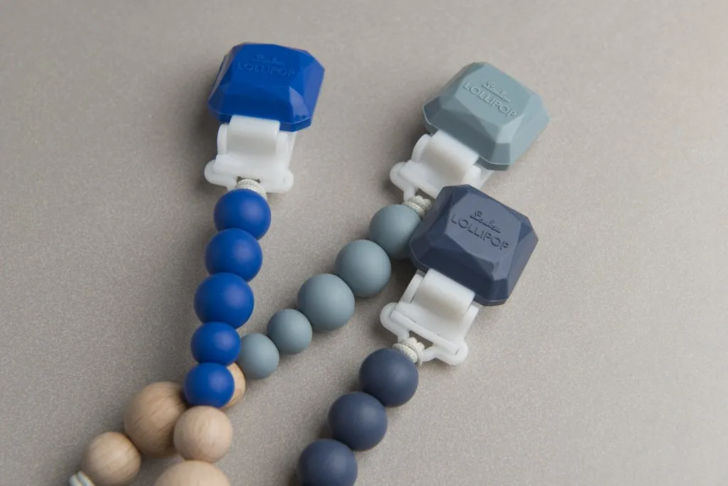 Color Pop Silicone   Wood Pacifier Clip - Slate by Loulou Lollipop