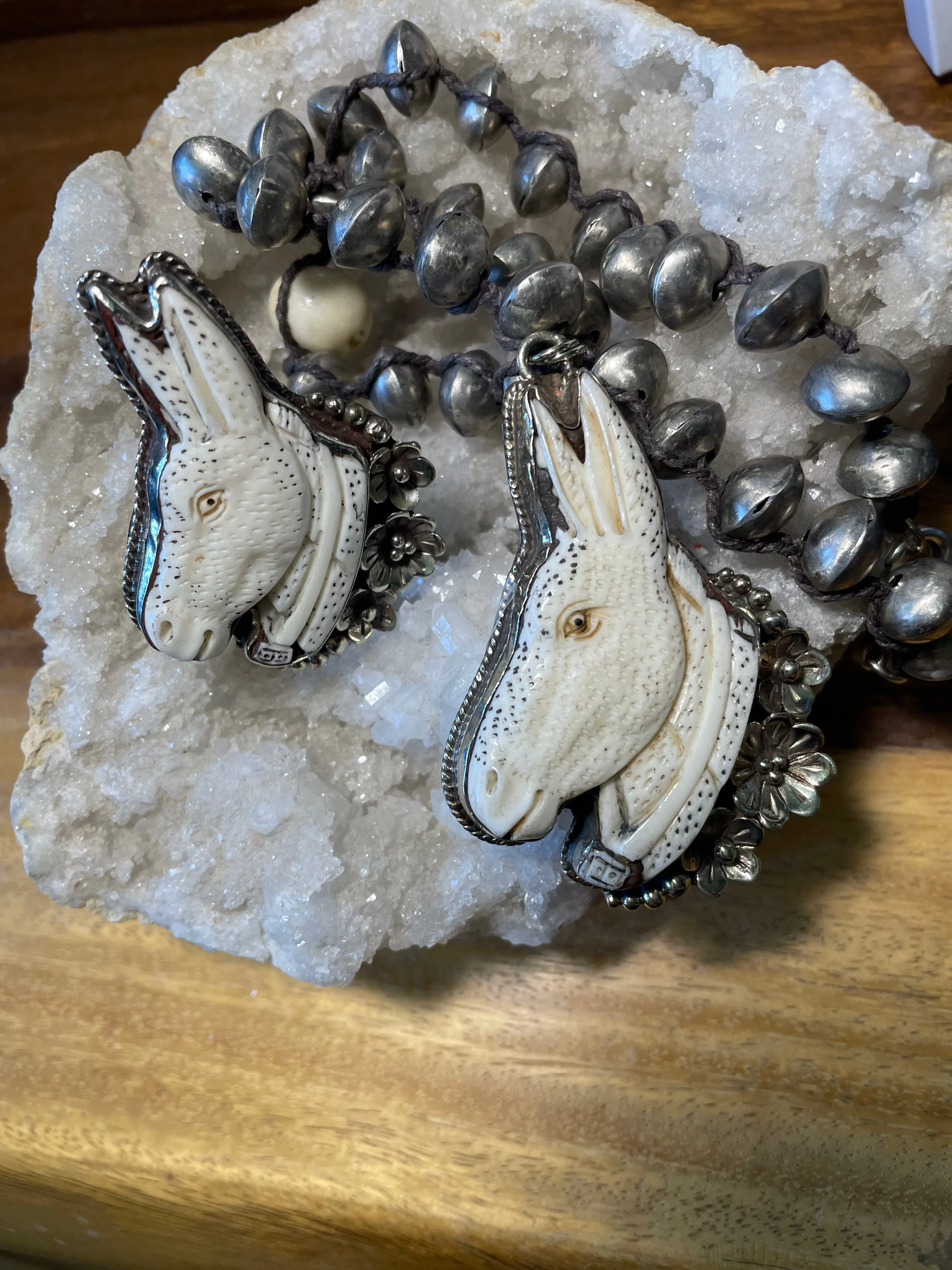 Donkey Carved in Bone Adjustable Ornate Ring