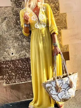 Fashionable Casual V-neck Bohemian Print Dress