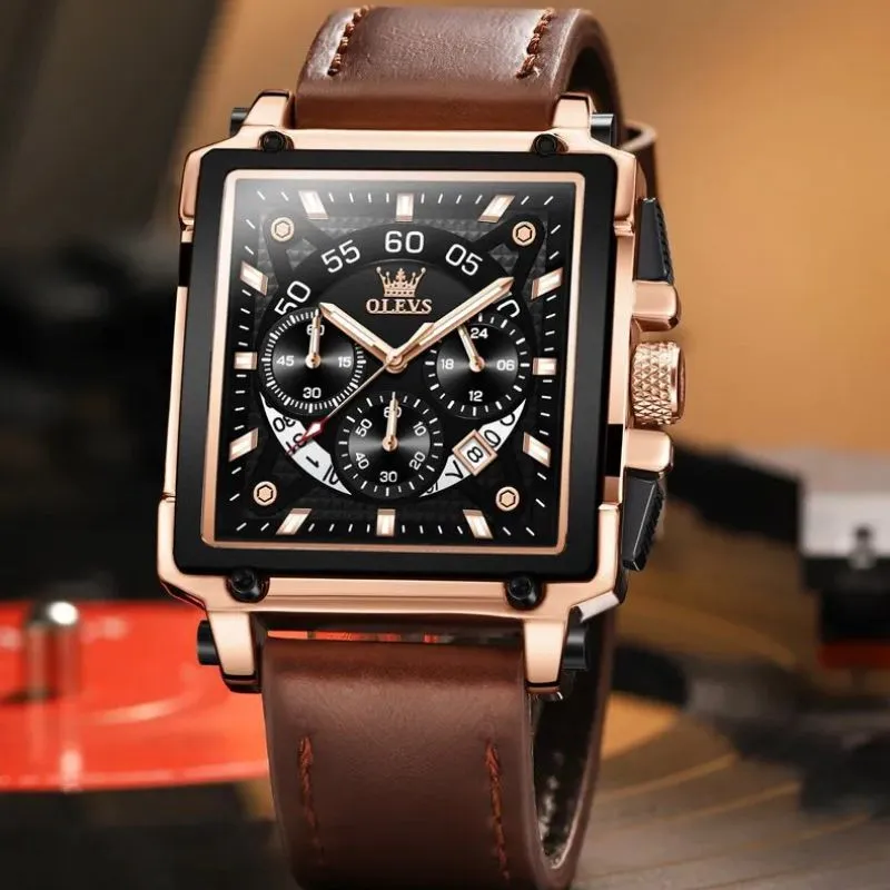 Fashionable Chronograph Watch with Square Dial