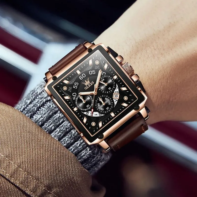 Fashionable Chronograph Watch with Square Dial
