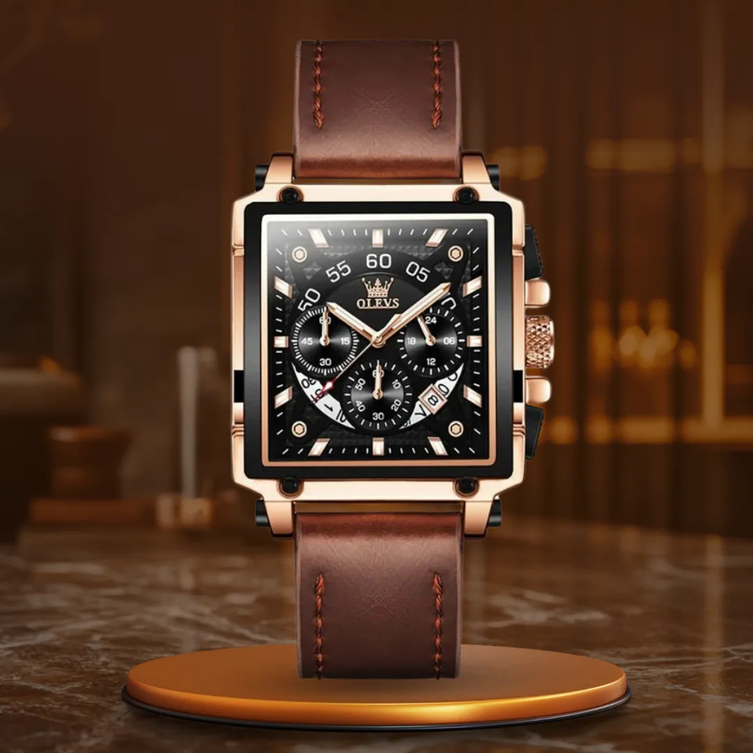 Fashionable Chronograph Watch with Square Dial