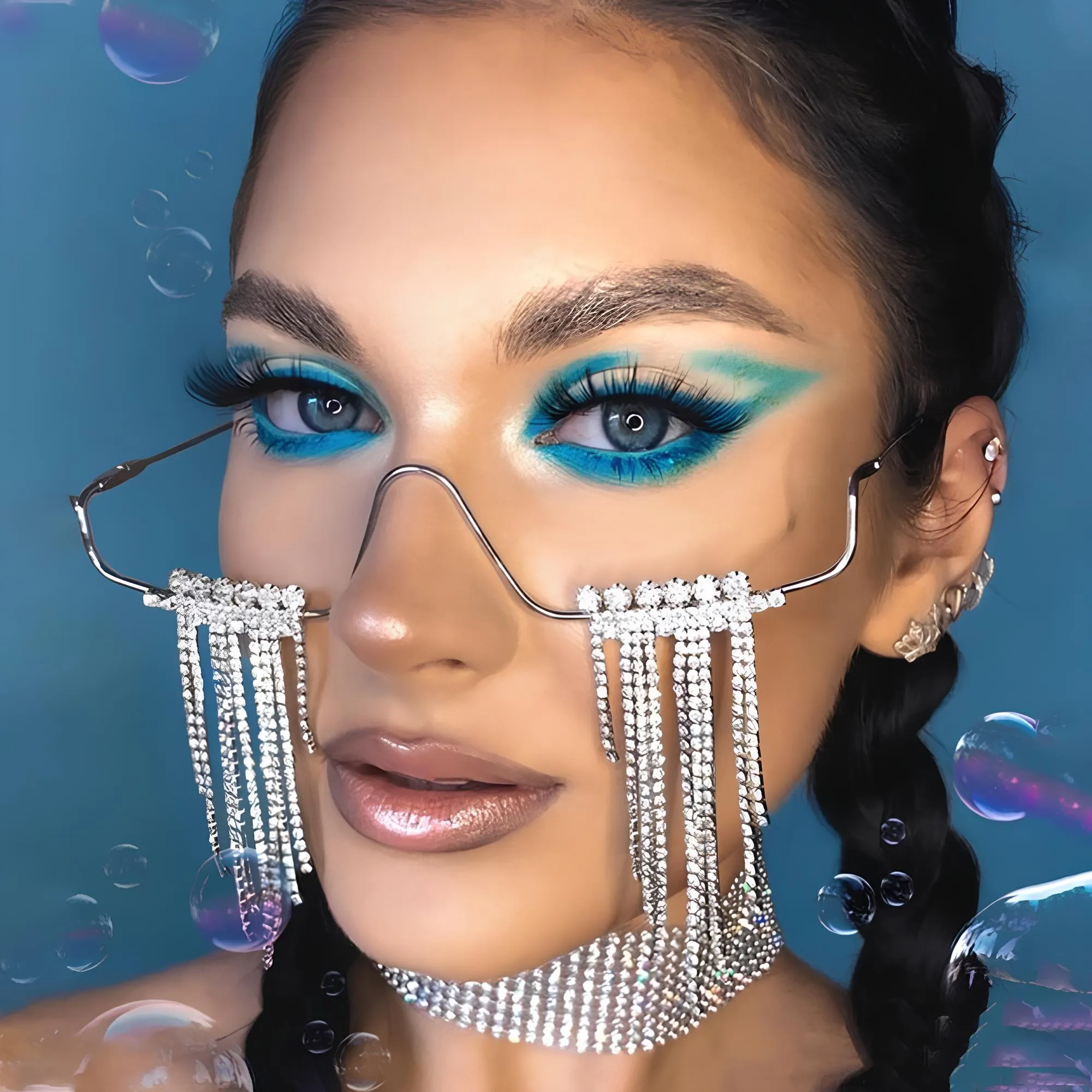 Fashionable Steampunk Crystal Half Frame Glasses