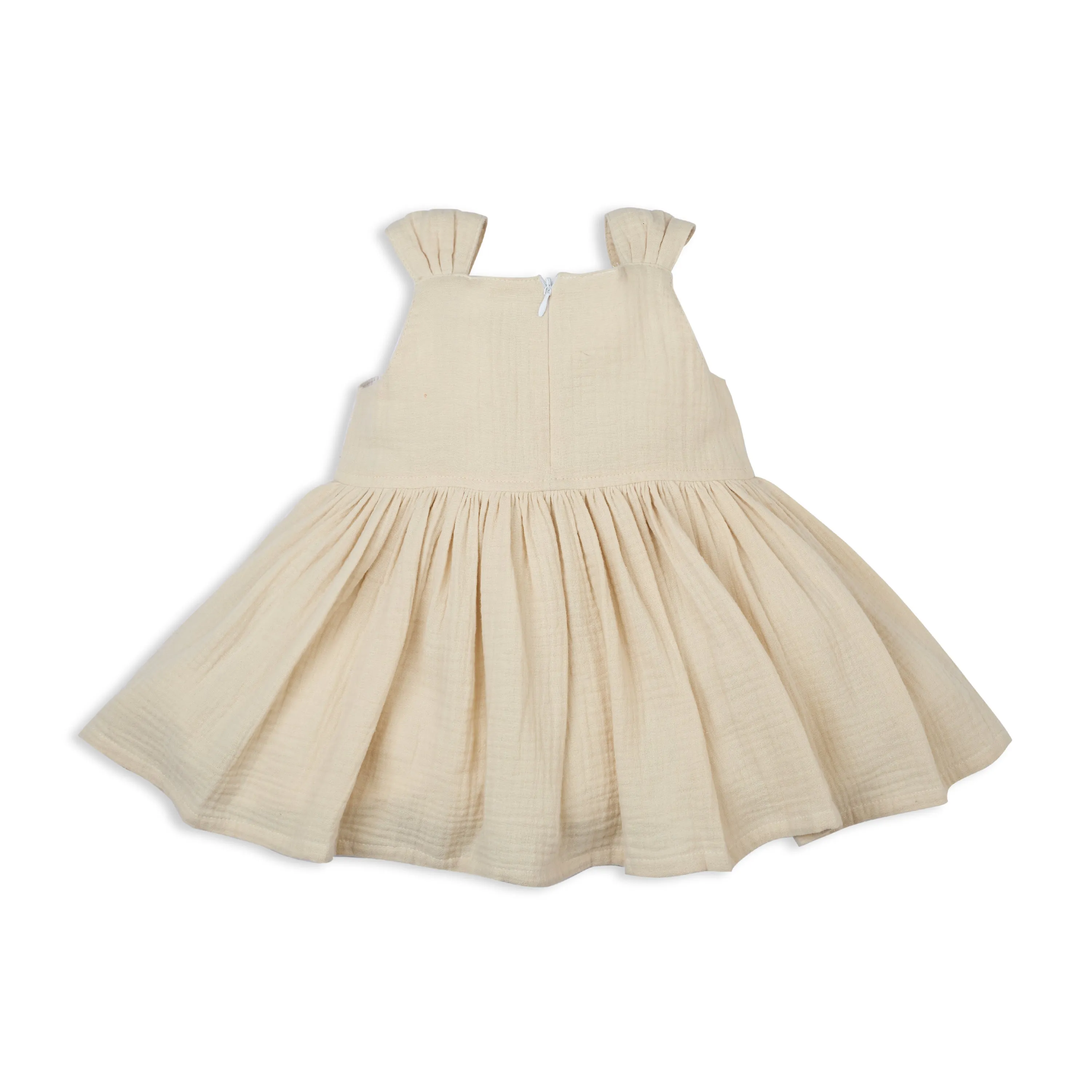 My Milestones Opal Handcrafted Crochet Double Cloth Dress with Knot Details - Beige