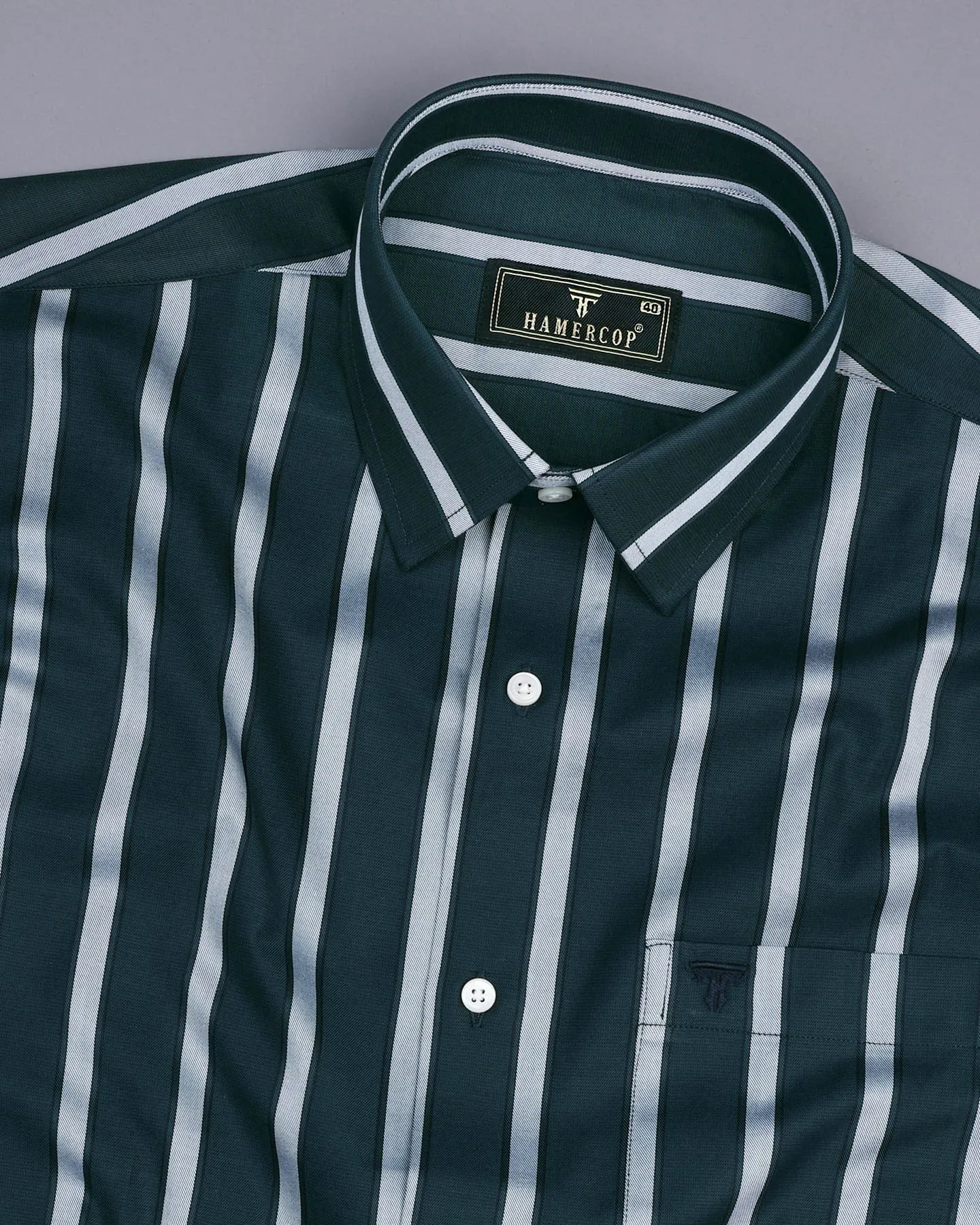 Poison Green With Gray Stripe Formal Cotton Shirt