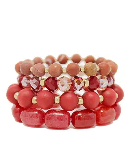 Red Ombre 4 Row Beaded Crack Stone Bracelet