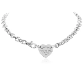 Return To Tiffany Heart Tag Chain Link Choker - Silver