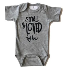 Roman & Leo - Small and Loved by All Short-Sleeve Baby Onesie in Heather Grey