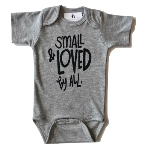 Roman & Leo - Small and Loved by All Short-Sleeve Baby Onesie in Heather Grey