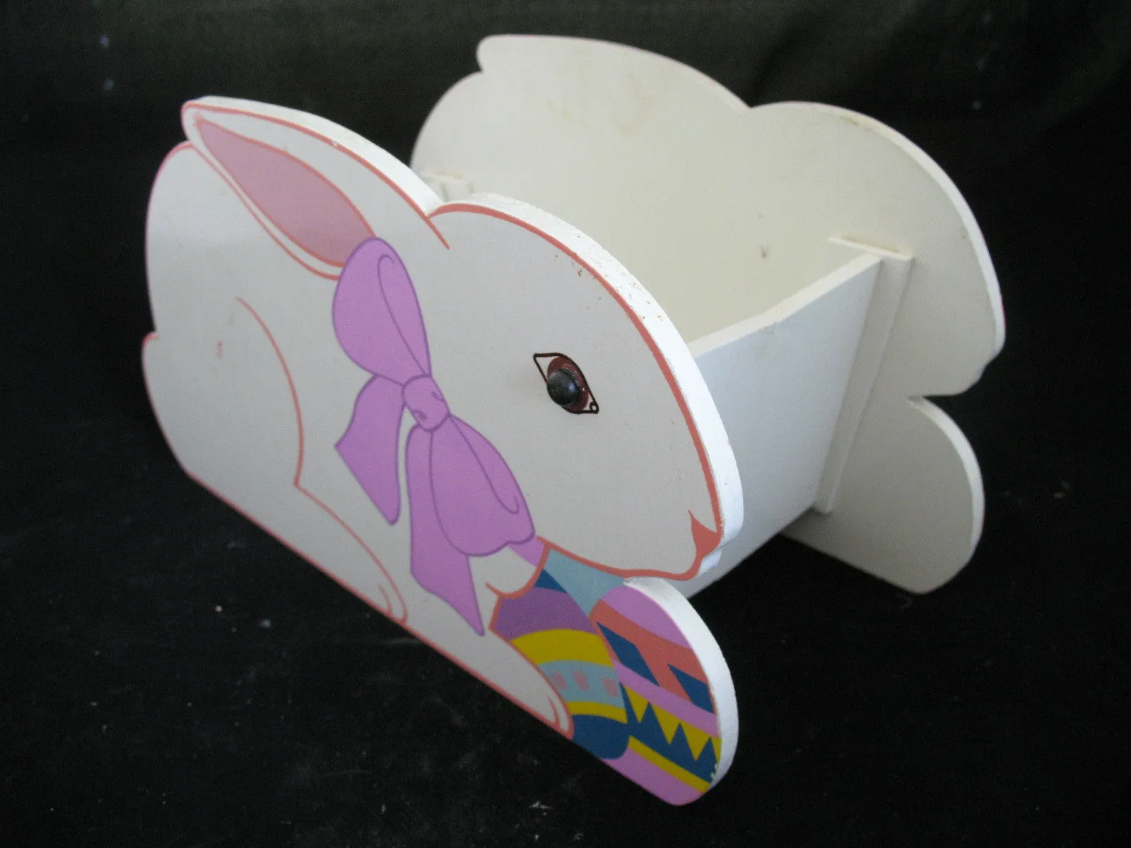 VINTAGE EASTER Sunday WOOD RABBIT BUNNY Collapsible Collapsable EGG BOX BASKET
